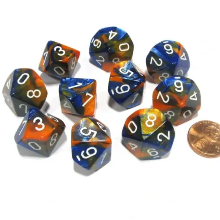 Dice>Set of 10 Chessex Gemini D10 Dice - Blue-Orange with White Numbers - Your Source for Gaming Essentials
