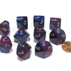 Dice>Set of 10 Chessex Gemini D10 Dice - Blue-Purple with Gold Numbers - Your Source for Gaming Essentials