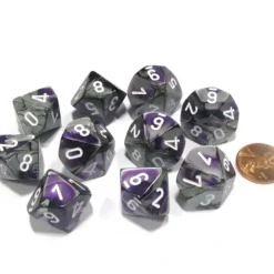 Dice>Set of 10 Chessex Gemini D10 Dice - Purple-Steel with White Numbers - Your Source for Gaming Essentials