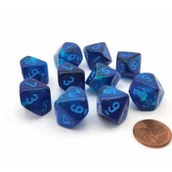 Dice>Set of 10 Chessex Luminary Gemini D10 Dice - Blue-Blue with Light Blue Numbers - Your Source for Gaming Essentials