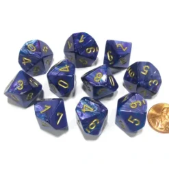 Dice>Set of 10 Chessex Lustrous D10 Dice - Purple with Gold Numbers - Your Source for Gaming Essentials