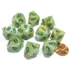 Dice>Set of 10 Chessex Marble D10 Dice - Green with Dark Green Numbers - Your Source for Gaming Essentials