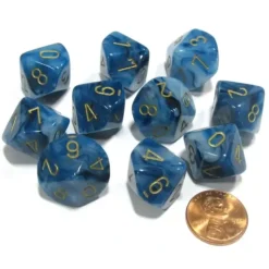 Dice>Set of 10 Chessex Phantom D10 Dice - Teal with Gold Numbers - Your Source for Gaming Essentials