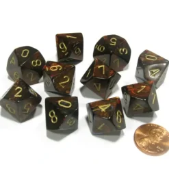 Dice>Set of 10 Chessex Scarab D10 Dice - Blue Blood with Gold Numbers - Your Source for Gaming Essentials