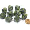 Dice>Set of 10 Chessex Vortex D10 Dice - Black with Yellow Numbers - Your Source for Gaming Essentials