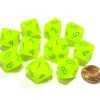 Dice>Set of 10 Chessex Vortex D10 Dice - Bright Electric Yellow with Green Numbers - Your Source for Gaming Essentials