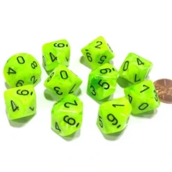 Dice>Set of 10 Chessex Vortex D10 Dice - Bright Green with Black Numbers - Your Source for Gaming Essentials