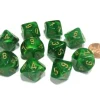 Dice>Set of 10 Chessex Vortex D10 Dice - Green with Gold Numbers - Your Source for Gaming Essentials