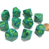 Dice>Set of 10 Chessex Vortex D10 Dice - Malachite Green with Yellow Numbers - Your Source for Gaming Essentials