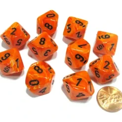Dice>Set of 10 Chessex Vortex D10 Dice - Orange with Black Numbers - Your Source for Gaming Essentials