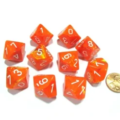 Dice>Set of 10 Chessex Vortex D10 Dice - Solar Orange with White Numbers - Your Source for Gaming Essentials