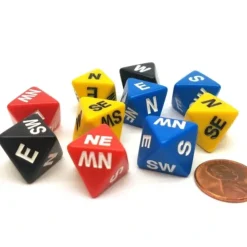 Dice>Set of 10 Compass Cardinal Direction D8 Dice - Assortment of Colors - Your Source for Gaming Essentials