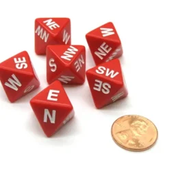 Dice>Set of 6 Compass Cardinal Direction 8 Sided Dice - Red with White Letters - Your Source for Gaming Essentials