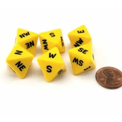 Dice>Set of 6 Compass Cardinal Direction 8 Sided Dice - Yellow with Black Letters - Your Source for Gaming Essentials