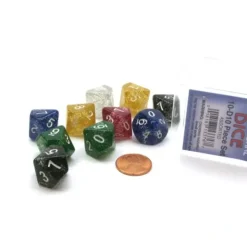 Dice>Set of 10 D10 Glitter Dice in Plastic Display Case - Assorted Colors - Your Source for Gaming Essentials