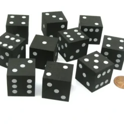 Dice>Set of 10 D6 Large 25mm Foam Dice - Black with White Spots - Your Source for Gaming Essentials