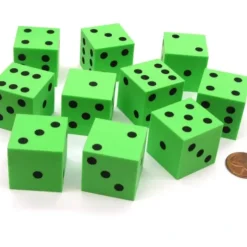 Dice>Set of 10 D6 Large 25mm Foam Dice - Green with Black Spots - Your Source for Gaming Essentials