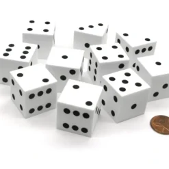 Dice>Set of 10 D6 Large 25mm Foam Dice - White with Black Spots - Your Source for Gaming Essentials