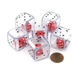 Dice>Set of 6 D6 25m Double Dice, 2-In-1 Dice - Red Inside Clear Die - Your Source for Gaming Essentials