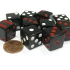 Dice>Set of 10 D6 16mm Dice, Inversed Pips- 5 Black w Red Pip and 5 Black w White Pip - Your Source for Gaming Essentials
