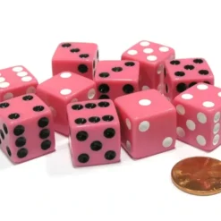 Dice>Set of 10 D6 16mm Dice, Inversed Pips- 5 Pink w White Pip and 5 Pink w Black Pip - Your Source for Gaming Essentials