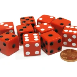 Dice>Set of 10 D6 16mm Dice, Inverted Pips - 5 Red with White and 5 Red with Black - Your Source for Gaming Essentials