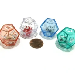 Dice>Set of 4 D12 25mm Double Dice, 2-In-1 Dice - 1 Each of Green Red Blue Clear - Your Source for Gaming Essentials