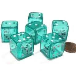 Dice>Set of 6 D6 19mm Double Dice, 2-In-1 Dice - White Inside Translucent Green Die - Your Source for Gaming Essentials