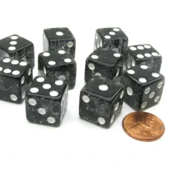 Dice>Set of 10 D6 16mm Glitter Dice - Black with White Pips - Your Source for Gaming Essentials