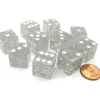 Dice>Set of 10 D6 16mm Glitter Dice - Clear/White with White Pips - Your Source for Gaming Essentials