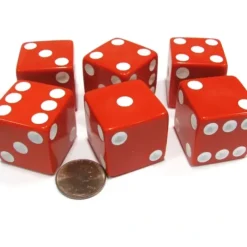 Dice>Set of 6 D6 25mm Large Opaque Jumbo Dice - Red with White Pip - Your Source for Gaming Essentials