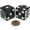 Dice>Set of 2 D6 25mm Large Opaque Jumbo Dice - Black with White Pips - Your Source for Gaming Essentials