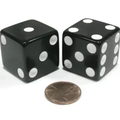Dice>Set of 2 D6 25mm Large Opaque Jumbo Dice - Black with White Pips - Your Source for Gaming Essentials