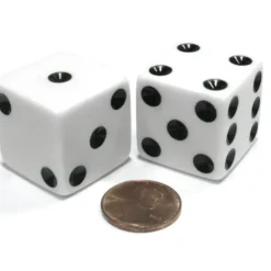 Dice>Set of 2 D6 25mm Large Opaque Jumbo Dice - White with Black Pips - Your Source for Gaming Essentials