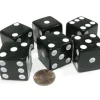 Dice>Set of 6 D6 25mm Large Opaque Jumbo Dice - Black with White Pip - Your Source for Gaming Essentials