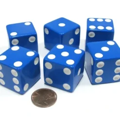 Dice>Set of 6 D6 25mm Large Opaque Jumbo Dice - Blue with White Pip - Your Source for Gaming Essentials