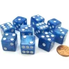 Dice>Set of 10 D6 16mm Marbleized Square Corner Dice - Blue with White Pips - Your Source for Gaming Essentials