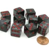 Dice>Set of 10 D6 16mm Marbleized Square Corner Dice - Charcoal with Red Pips - Your Source for Gaming Essentials