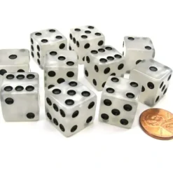 Dice>Set of 10 D6 16mm Marbleized Square Corner Dice - Pearl White with Black Pips - Your Source for Gaming Essentials