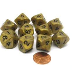 Dice>Set of 10 D10 16mm Olympic Pearlized Dice - Gold with Black Numbers - Your Source for Gaming Essentials