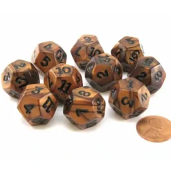 Dice>Set of 10 D12 18mm Olympic Pearlized Dice - Bronze with Black Numbers - Your Source for Gaming Essentials