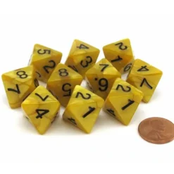 Dice>Set of 10 D8 15mm Olympic Pearlized Dice - Gold with Black Numbers - Your Source for Gaming Essentials