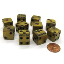 Dice>Set of 10 D6 16mm Olympic Pearlized Standard Size Dice - Gold with Black Pips - Your Source for Gaming Essentials