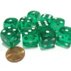 Dice>Set of 10 D6 16mm Round Corner Transparent Dice - Green with White Pips - Your Source for Gaming Essentials