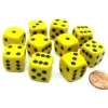 Dice>Set of 10 D6 16mm Rounded Corner Opaque Dice - Yellow with Black Pips - Your Source for Gaming Essentials