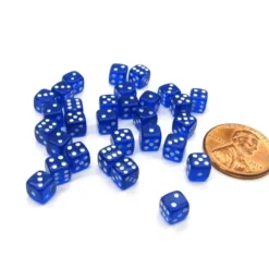 Dice>Set of 30 D6 5mm Transparent Rounded Corner Dice - Blue with White Pips - Your Source for Gaming Essentials