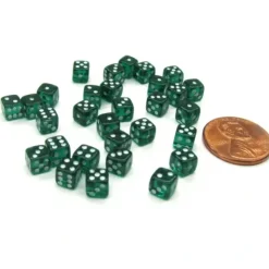 Dice>Set of 30 D6 5mm Transparent Rounded Corner Dice - Emerald with White Pips - Your Source for Gaming Essentials