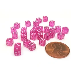 Dice>Set of 30 D6 5mm Transparent Rounded Corner Dice - Purple with White Pips - Your Source for Gaming Essentials