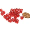 Dice>Set of 30 D6 5mm Transparent Rounded Corner Dice - Red with White Pips - Your Source for Gaming Essentials