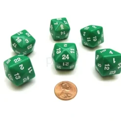 Dice>Set of 6 D24 Opaque 24mm 24-Sided Gaming Dice - Green - Your Source for Gaming Essentials